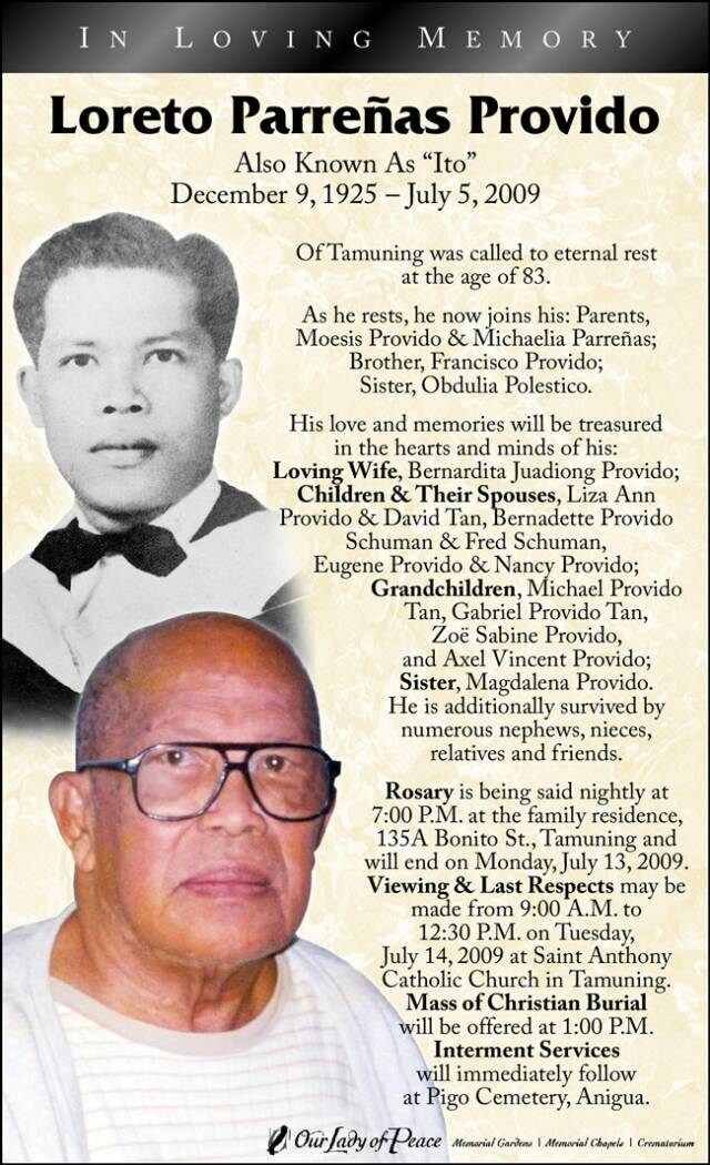 Posted in Obituary Guestbook, Pacific Daily News website,